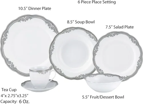 Vista 5 de Lorenzo Import Elizabeth - Vajilla de porcelana ondulada (57 piezas)