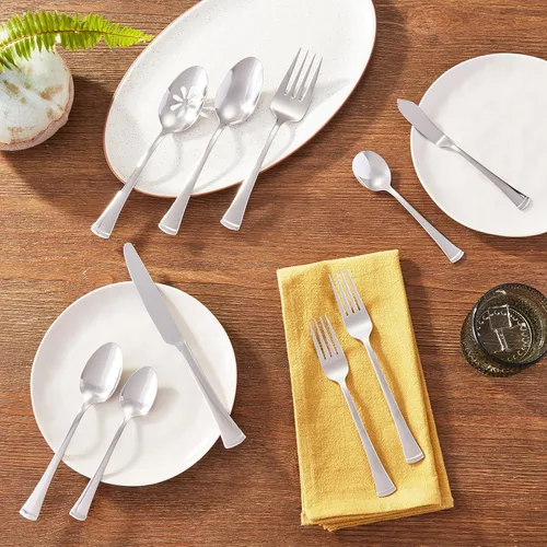 Vista 2 de Gourmet Basics by Mikasa Contempo - Juego de cubiertos de acero inoxidable (45 piezas), servicio para 8