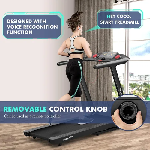 Vista 6 de Goplus Caminadora plegable de 4.75 HP con 15% de inclinación automática, caminadora eléctrica Superfit con control de voz y aplicación, 20 programas