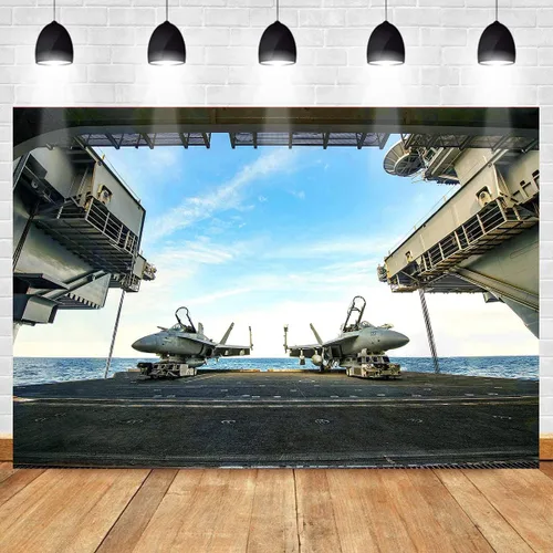 Vista 5 de Telón de fondo de portaaviones para decoraciones de fiesta azul marino, MEETSIOY de 5 x 3 pies, para combate, militar, para fotografía, suministros
