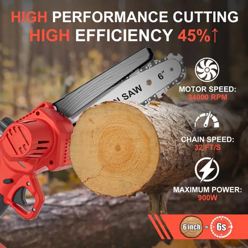 Vista 2 de Mini motosierra inalámbrica para batería Milwaukee M18, motosierra de mano de 8 pulgadas y 6 pulgadas con auto-aceitador, mini motosierra de 2-EN-1