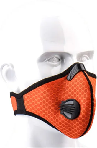Vista 7 de Máscara deportiva de ciclismo a prueba de polvo con 2 filtros de carbono para el viento, esquí, entrenamiento, correr, motocicleta, negro, azul