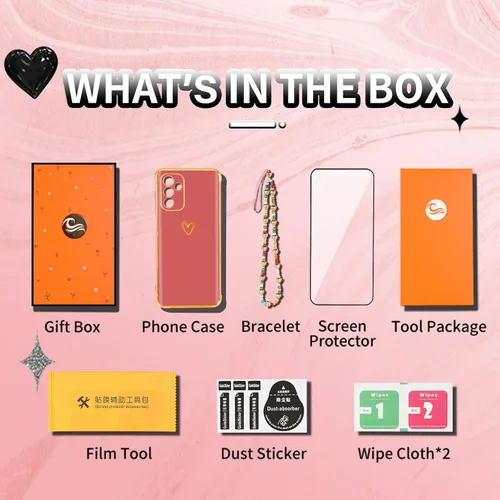 Vista 6 de Petitian Funda para Samsung A13 5G para mujeres y niñas, en forma de corazón, elegante y bonita estética femenina (3 en 1), diseño de corazones