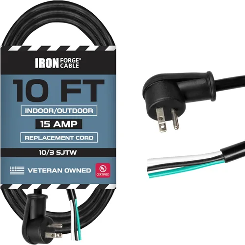 Vista 28 de Iron Forge Cable Cable de alimentación de calibre 12 de 3 pies, 15 amperios negro resistente, cable SJT de 3 clavijas de 12/3 clavijas con extremo