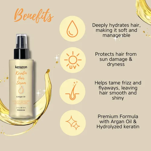 Vista 5 de KERAZON Aceite de argán para el cabello con queratina que suaviza el tratamiento de reparación de daños secos, fórmula premium, protección