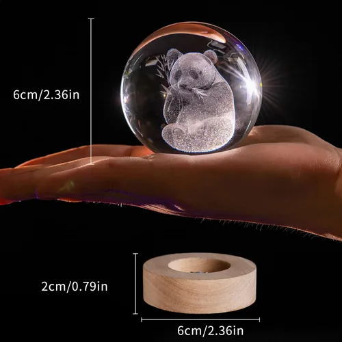 Vista 7 de Bola de cristal de panda con luz nocturna para niños, panda 3D grabada con láser, bolas decorativas con base de luz LED, regalos de panda para mamá
