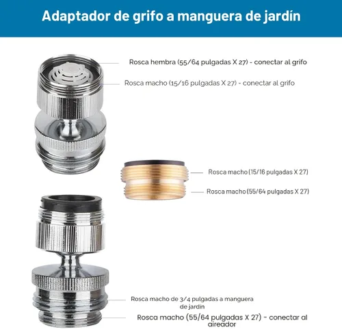 Vista 2 de Kit de adaptador de grifo Hibbent, adaptador de aireador giratorio para conectar manguera de jardín - Adaptador de grifo de fregadero de cocina