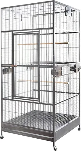 Vista 3 de Jaula grande XXL de vuelo para pájaros, pajarero loro H80xw35.5xd35.5