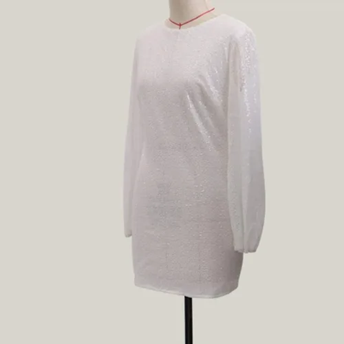 Vista 6 de Vestidos de moda para mujer, vestido largo de lentejuelas para fiesta, cuello alto, manga de cintura, sexy, mini vestido para mujer