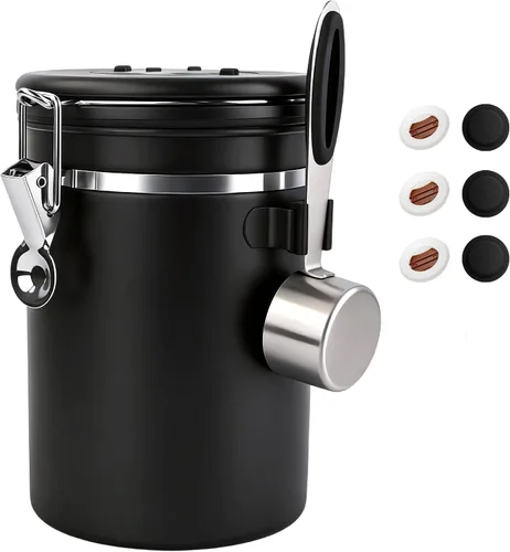Vista 37 de ShanSon Recipiente hermético para café de acero inoxidable, recipiente de almacenamiento de granos de café con cuchara, recipiente de café
