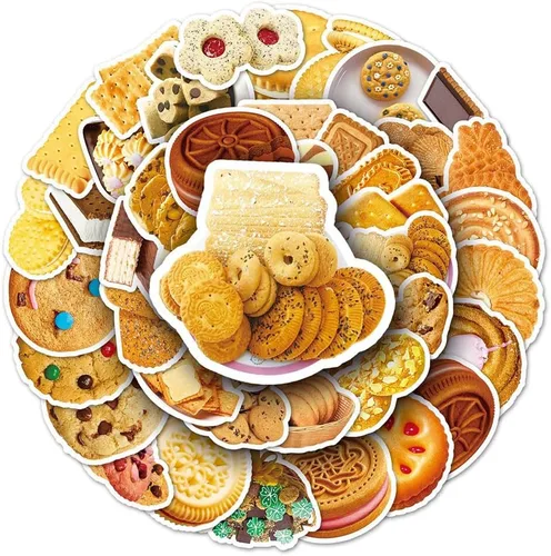 Vista 2 de Calcomanías de galletas 50 calcomanías de vinilo impermeables para botellas de agua, laptop, automóvil, equipaje, computadora, teléfono celular