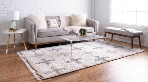 Vista 2 de Unique Loom Hygge Shag Collection - Alfombra moderna de inspiración marroquí, diseño geométrico, felpa y acogedora, 5 pies x 8 pies