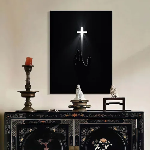 Vista 3 de Arte de pared cristiano enmarcado, póster de fe de redención, cruz y manos, impresión en lienzo en blanco y negro, pintura religiosa, imagen