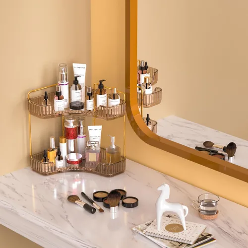Vista 7 de GTI Organizador de maquillaje de 2 niveles, organizador de encimera de baño de gran capacidad, organizador de perfumes, cosméticos para el cuidado
