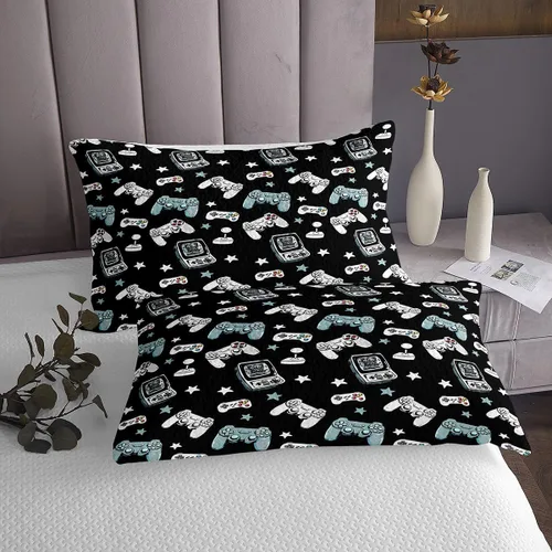 Vista 4 de Castle Fairy Gamepad Bedspread Quilt,Video Gaming Black Bedding Coverlet for All Season Bedroom,Kids Games Consoles Twin Size Coverlet Set with 1