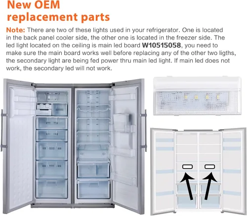 Vista 3 de W10515057 Luz de refrigerador para refrigerador Whirlpool Luz de repuesto LED, Whirlpool WRS325FDAM04 Luz WRS325FDAM02 Luz WPW10515057