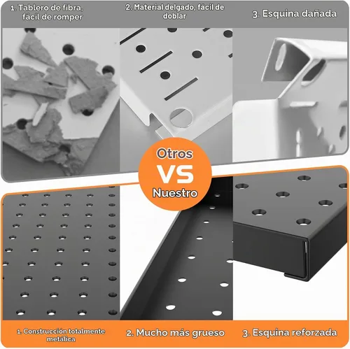 Vista 6 de WALMANN Kit de tablero de clavijas de metal con accesorios para pared, herramientas de garaje, sistema de tablero de clavijas para garaje, banco