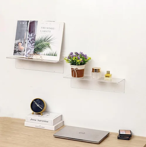 Vista 4 de CY craft Estantes flotantes transparentes, 2 estantes decorativos de almacenamiento de pared con ganchos de toalla desmontables, estantes acrílicos