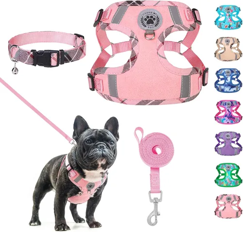 Vista 15 de BEAUTYZOO Step in - Juego de arnés para perro, collar y correa para perros pequeños, medianos y grandes, arnés para cachorro sin tirones, sin Beige