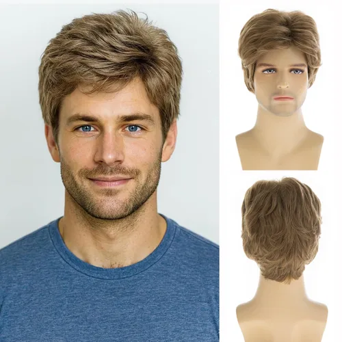 Vista 9 de Peluca gris corta para hombre, peluca sintética resistente al calor, para Halloween, cosplay, peluca de pelo