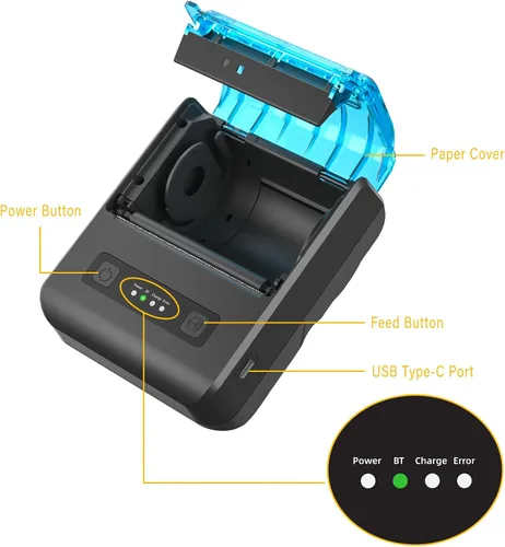 Vista 3 de Impresora de recibos POS, mini impresora térmica portátil portátil de 3.150 in, compatible con rollos de recibos de papel térmico de 3 1/8 pulgadas
