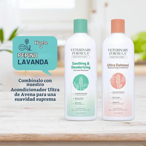 Vista 5 de Veterinary Formula Smart Coat Complex - Champú de avena calmante y desodorizante para perros, 17 onzas líquidas, bicarbonato de sodio elimina