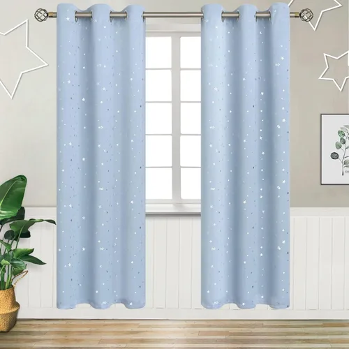 Vista 68 de BGment Cortinas opacas para dormitorio infantil, con aislamiento térmico, con ojales, estampado de estrellas plateadas, cortinas para oscurecer