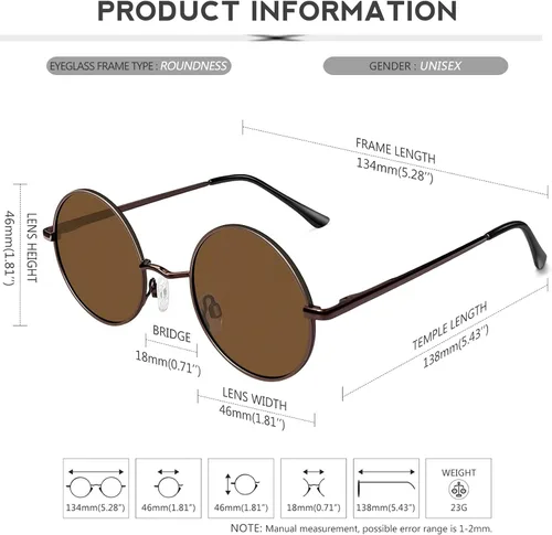 Vista 88 de KANASTAL Gafas de sol redondas polarizadas para mujeres y hombres, estilo hippie con protección UV400