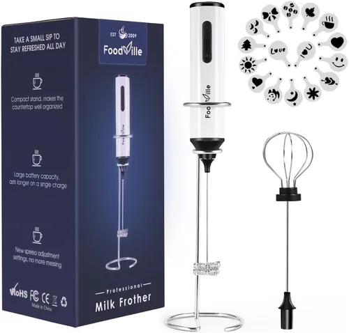 Vista 9 de FoodVille MF05 Espumador de Leche Recargable con Carga USB Batidor de Espuma Manual con Batidor de Globo de Acero Inoxidable para Capuchino, Latte
