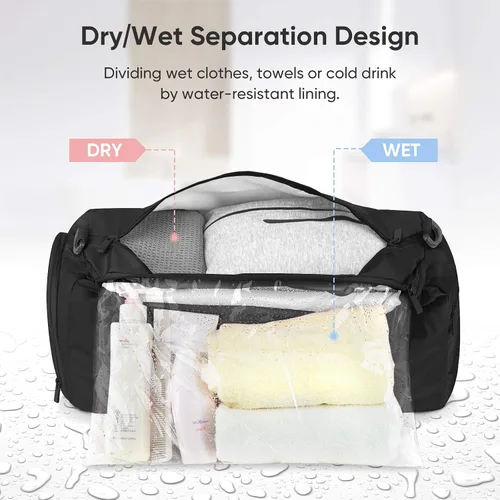 Vista 5 de BALEINE bolso de gimnasio para mujeres y hombres, pequeño bolso de lona impermeable y ligero para deportes, gimnasios y escapadas de fin de semana