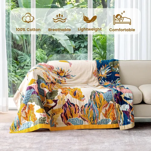 Vista 32 de MSGKV - Manta bohemia/primaveral de algodón para sofá y sala de estar, de gasa acogedora, de 50 x 60 pulgadas 50"x60" Cotton Throw, Woven Bird