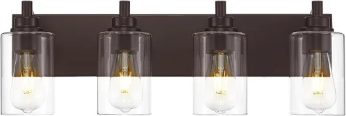 Vista 26 de Lámparas de baño, lámpara de tocador moderna de 4 luces con pantalla en forma de copa de vino de vidrio transparente, accesorios de iluminación Negro