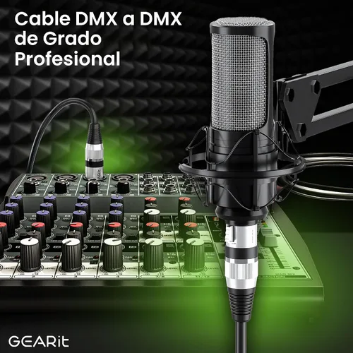 Vista 2 de GEARit Cables DMX de 25 pies, paquete de 2 pines macho a hembra para DJs y Negro