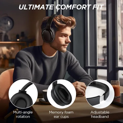 Vista 6 de Auriculares híbridos con cancelación activa de ruido, auriculares inalámbricos Bluetooth sobre la oreja inalámbricos con graves profundos, llamadas