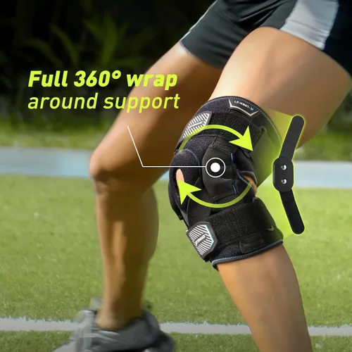 Vista 3 de LETSHAKE Rodillera con bisagras para hombres y mujeres, soporte de rodilla ajustable con estabilizadores laterales para aliviar el dolor de rodilla