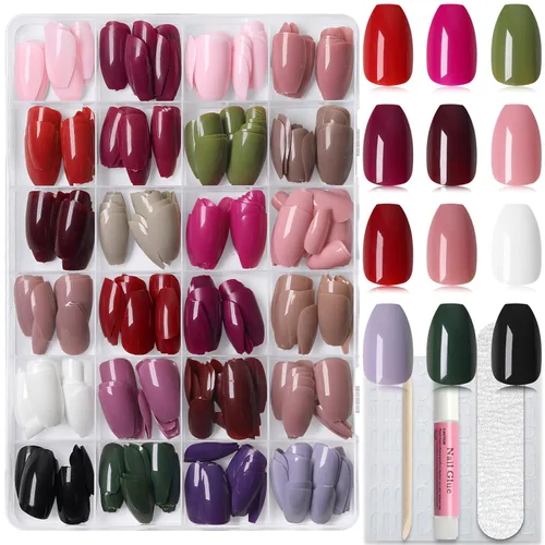 Vista 13 de 576 uñas postizas medianas a presión, 24 colores, uñas postizas