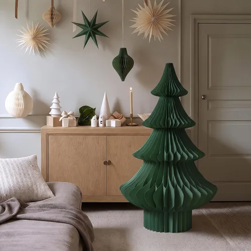 Vista 9 de Spiareal Árbol de Navidad de papel de panal extra grande de 2 pies de color Blanco beige