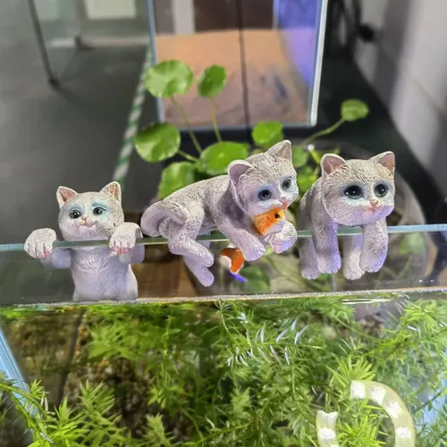 Vista 2 de 3 piezas de figuras colgantes de gato de resina, maceta colgadora en miniatura, jardín, terrario, decoración de bordes, maceta y jarrón, adornos
