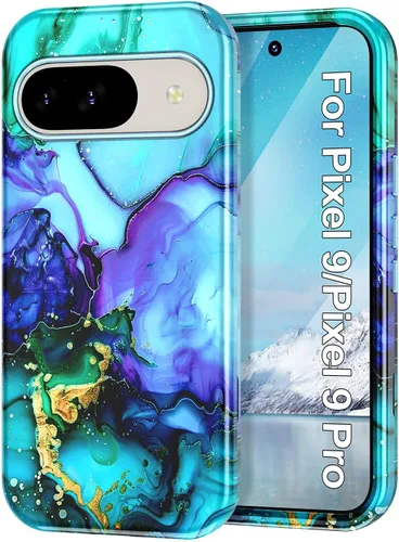 Vista 32 de Btscase Funda para Google Pixel 9 Pro 2024 [grado militar a prueba de golpes] elegante patrón de mármol delgado protector 3 capas de policarbonato