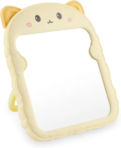 Vista 10 de TBWHL Bonito espejo de escritorio de dibujos animados con gato para escritorio, espejo de escritorio con soporte para niñas, niños, espejo colgante