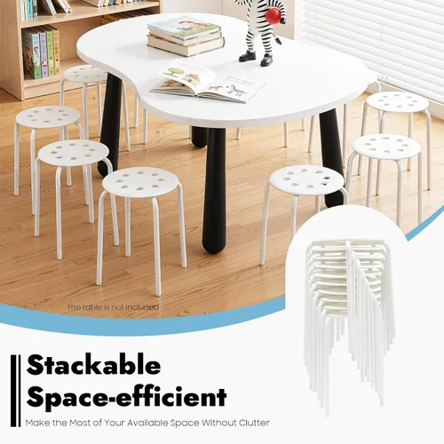 Vista 4 de 10Pcs Stacking Stools Set, 17.7inch Portable Plastic Stackable Decoration Stools with Metal Frame, Backless White Stool with Round Top for Kids