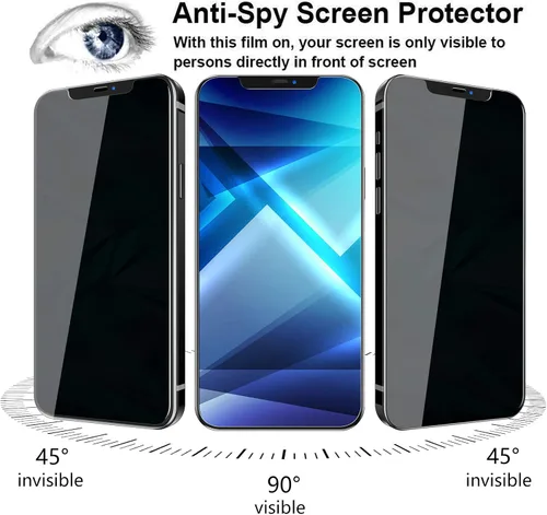 Vista 2 de LYWHL Paquete de 3 protectores de pantalla de privacidad para iPhone 12 Pro Max, protector de pantalla privada antiespía de vidrio templado para 12