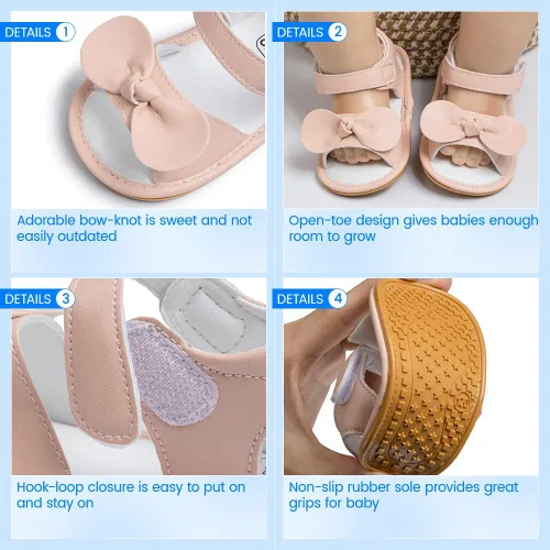 Vista 122 de Meckior Sandalias de verano con punta abierta y suave de piel sintética para bebés y niñas pequeñas