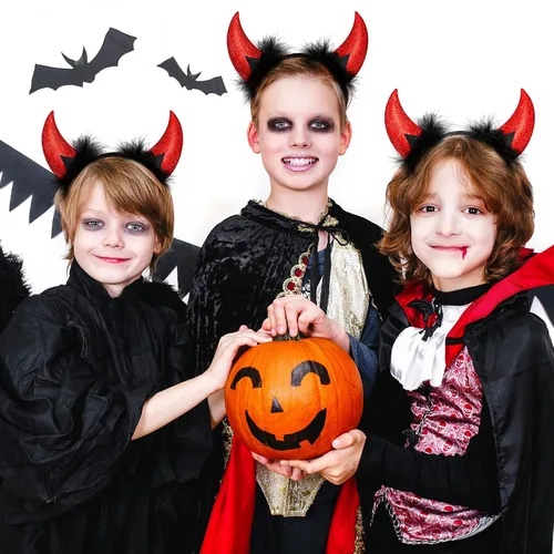 Vista 5 de Diadema de cuerno de diablo, diadema de Halloween, accesorio para disfraz de Halloween (rojo)