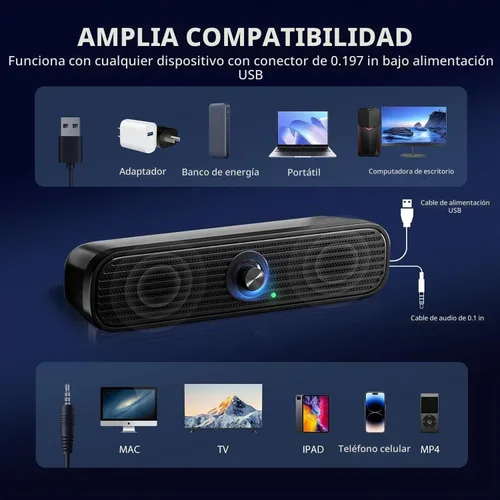 Vista 4 de 1Mii Altavoces de computadora para computadora de escritorio, tableta portátil, altavoces de PC alimentados por USB, pequeños altavoces con cable