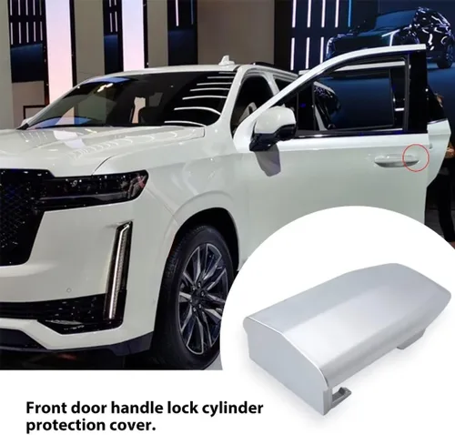 Vista 3 de Cubierta de cilindro de cerradura de manija de puerta delantera cromada para Cadillac Escalade 2015-2018