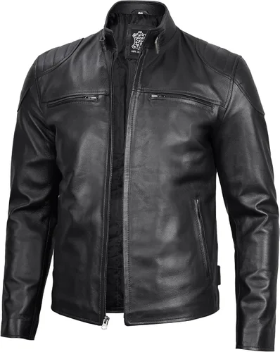 Vista 2 de fjackets Chaquetas de cuero real Cafe Racer para hombre, estilo atemporal y artesanía inigualable