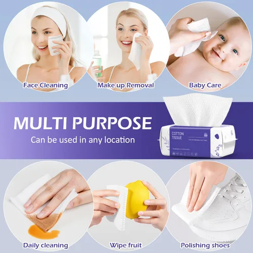 Vista 6 de Toalla Facial Desechable 100 Unidades, Toallas Faciales, Toallitas Secas de Algodón Suave, Paños Faciales para Lavado y Secado, Pañuelos Faciales