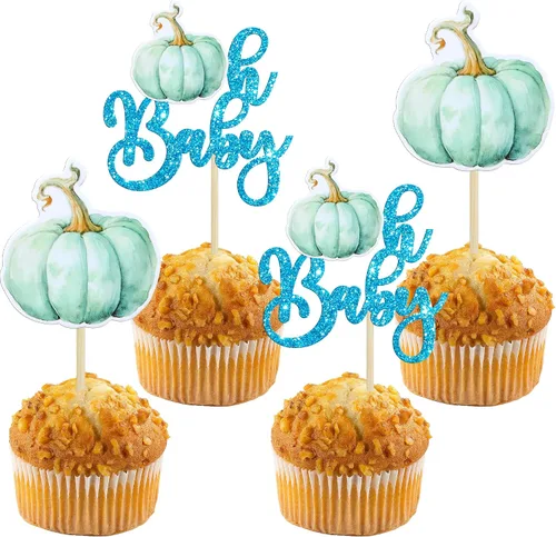 Vista 16 de 24 adornos de calabaza para cupcakes con purpurina para otoño, hojas, flores, calabaza, cupcakes, decoración de pasteles para Halloween, decoración