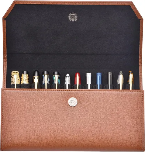 Vista 9 de Lanxivi Estuche para pluma estilográfica Negro Gris Café Estilo PU Cuero 48 12